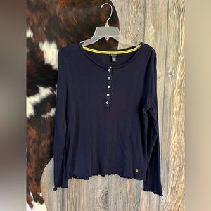 Tommy Hilfiger size large navy blue ripple hem long sleeve pajama top